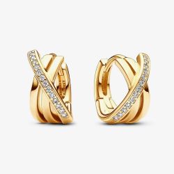 PANDORA 14ct Gold Plated Crossover Pavé Hoop Earrings 263150C01