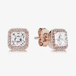 PANDORA Timeless 14ct Rose Gold Plated Square Halo Earrings 280591CZ