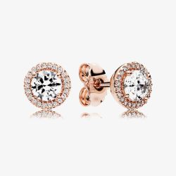 PANDORA 14ct Rose Gold Plated Round Sparkle Halo Earrings 286272CZ