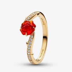PANDORA Disney 14ct Yellow Gold Plated Cubic Zirconia Beauty And The Beast Rose Ring 163984C01