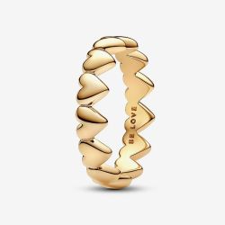 PANDORA 14ct Gold Plated Row Of Hearts Ring 163427C00