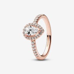 PANDORA 14ct Rose Gold Plated Sparkling Pear Halo Ring 182835C01
