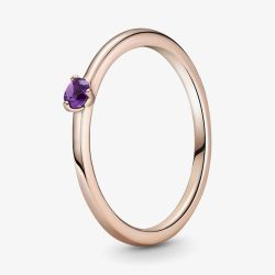 PANDORA 14ct Rose Gold Plated Purple Solitaire Ring 189259C06