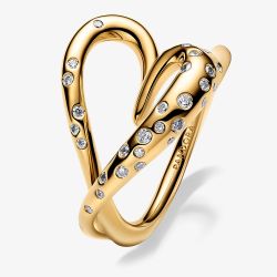 PANDORA 14ct Gold Plated Organically Shaped Stone-Set Heart Ring 164675C01