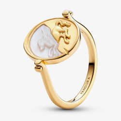 PANDORA 14ct Yellow Gold Plated & Mother of Pearl Pegasus Reversible Medallion Ring 164812C01