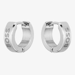 BOSS Odell Silver Logo Small Hoop Earrings 1580654