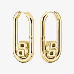 BOSS Double B Swing Gold Tone Oval Hoop Earrings 1580629