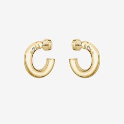 BOSS Gold Tone Crystal Logo Hoop Earrings 1580690