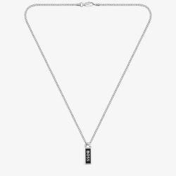 BOSS Mens Silver Kassy Emblem Logo Tag Necklace 1580677