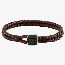 BOSS Seal Brown Leather Braided Bracelet 1580048M