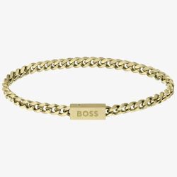 BOSS Mens Gold-Tone 19cm Curb Bracelet 1580172M