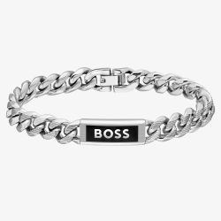 BOSS Mens Kassy Emblem Silver Logo Chain Bracelet  1580679M