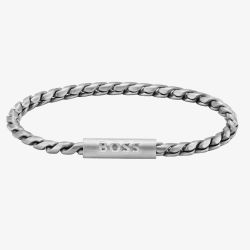 BOSS Mens Doran Silver Logo Clasp Bracelet 1580695