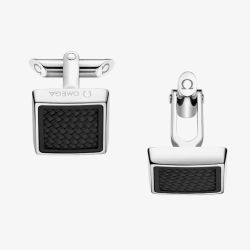 OMEGA Aqua Stainless Steel & Structured Black Rubber Cufflinks CA05ST0000105