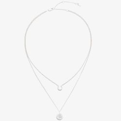 Lauren Ralph Lauren Silver Horseshoe & Logo Disc Double Row Necklace 14N00242