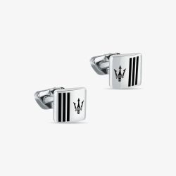 Maserati Silver Square Black Enamel Cufflinks JM422AVD10