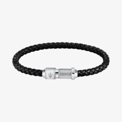 Maserati Black Braided Leather Rope Bracelet JM223AVE17
