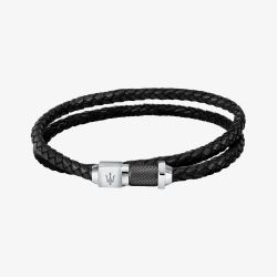 Maserati Black Braided Leather Double Rope Bracelet JM223AVE18