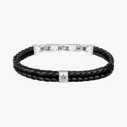 Maserati Black Two Row Braided Leather Rope Bracelet JM422AVE13