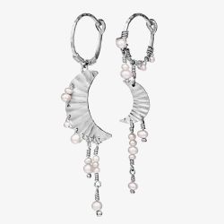 Maanesten Esta Silver Moon And Freshwater Pearl Dropper Earrings 9843C