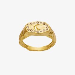 Maanesten Demi Gold Plated Moon Hammered Oval Signet Ring 4808A