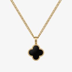 Steel & Barnett Lucky Clover 18ct Yellow Gold Plated Black Onyx Clover Pendant N-CLO02