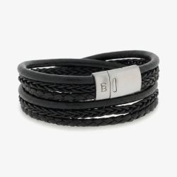 Steel & Barnett Bonacci Black Leather Layered Multi Strand Bracelet LBB/001