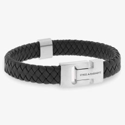 Steel & Barnett Harrison Black Leather Thick Braided Bracelet LBH/001