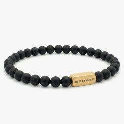 Steel & Barnett Natural Ned 18ct Yellow Gold Plated Black Onyx Gemstone Bead Bracelet SBNN/002