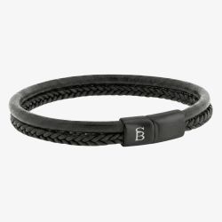Steel & Barnett Denby Black Edition Two Strand Braided Black Leather Bracelet BEB/004