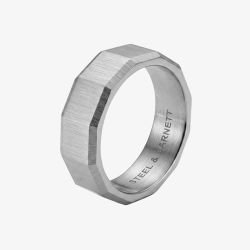 Steel & Barnett Arc Stainless Steel Wide Facet Band Ring R-ARC03