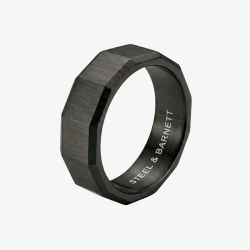 Steel & Barnett Arc Black Stainless Steel Wide Facet Band Ring R-ARC04