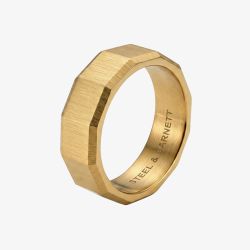 Steel & Barnett Arc 18ct Gold Plated Wide Facet Band Ring R-ARC05