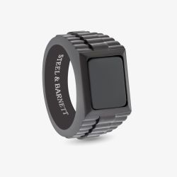 Steel & Barnett Hudson Black Stainless Steel Onyx Signet Ring R-HUD02