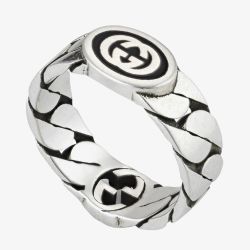 Gucci Interlocking Sterling Silver & Black Enamel Ring YBC678656001