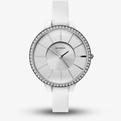Sekonda Ladies White Crystal Set Leather Strap Watch 40002