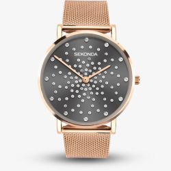 Sekonda Ladies Celeste Rose Gold Plated Grey Dial Watch 40029