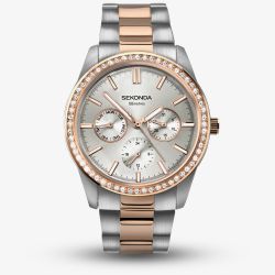 Sekonda Ladies Two Tone Silver Tone Day Date Crystal Bracelet Watch 2162