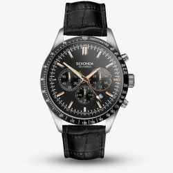 Sekonda Velocity Chronograph Black Leather Strap Watch 30017