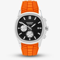 Sekonda Mens Octaire Chronograph Orange Rubber Strap Watch 30277