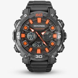 Sekonda Mens Black & Orange Dual Display Watch 1037