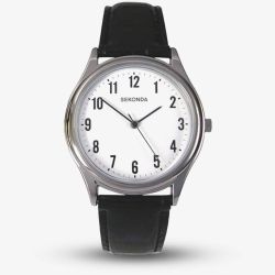 Sekonda Easy Reader Silver & Black Leather Watch 3621