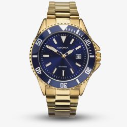 Sekonda Mens Sport Navy Blue Dial Gold Plated Bracelet Watch 1516