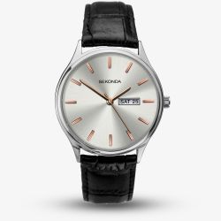 Sekonda Black Leather Silver and Rose-Gold Dial Strap Watch 1686