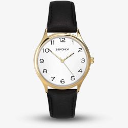 Sekonda Easy Reader Gold & Black Leather Strap Watch 1854