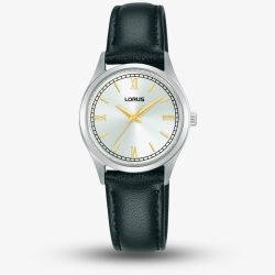 Lorus Ladies Classic White Dial Black Leather Strap Watch RG215YX9