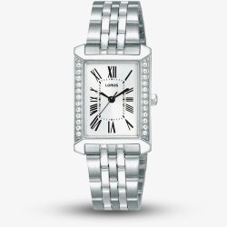 Lorus Ladies Rectangular White Dial Bracelet Watch RG233YX9