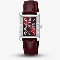 Lorus Ladies Rectangular Red Dial Leather Strap Watch RG239YX9