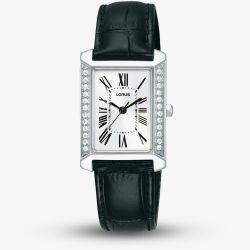 Lorus Ladies Rectangular White Dial Leather Strap Watch RG241YX9