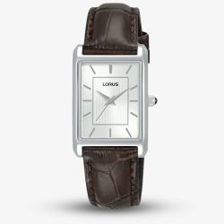 Lorus Ladies Classic White Rectangular Dial Leather Strap Watch RG289VX9
